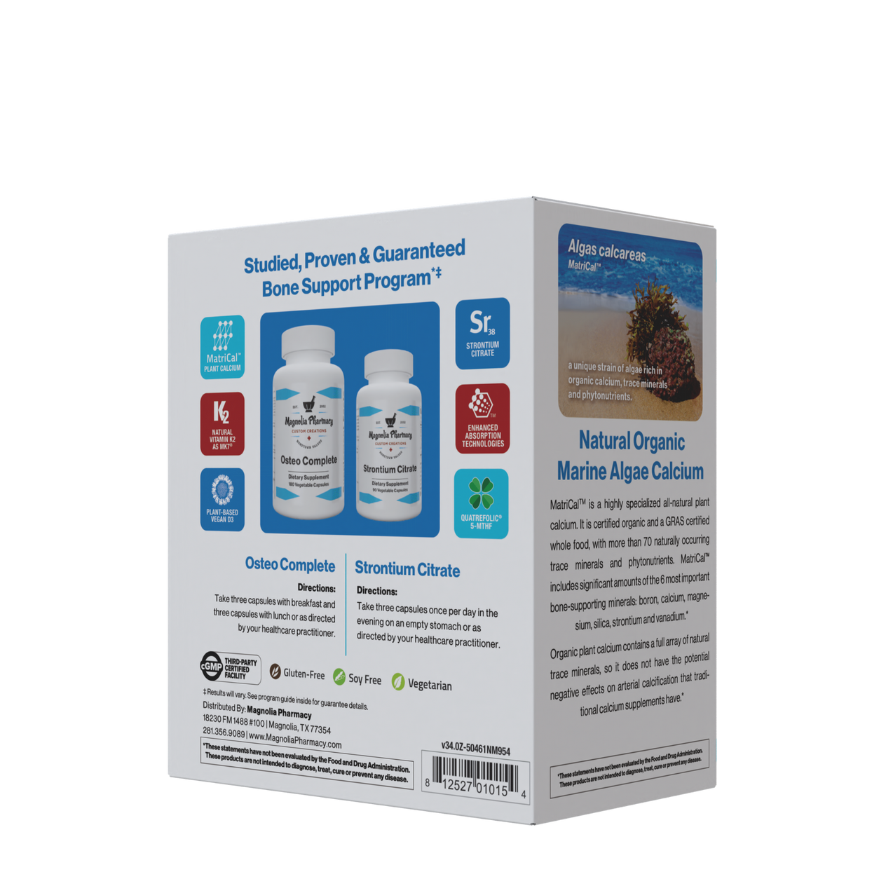 Box of Natural Organic Marine Algae Calcium supplement with branding and product details on a white background